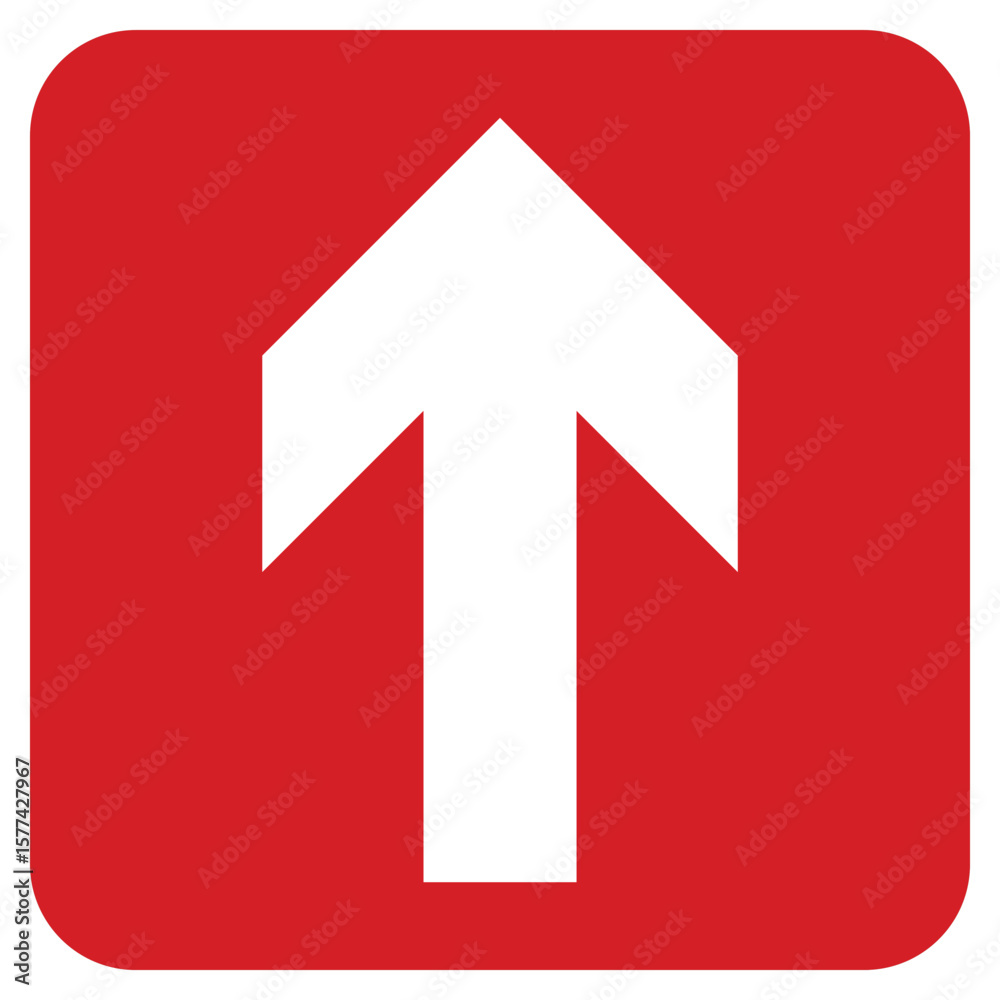 Poster white upward arrow inside a red rounded square isolated on transparent background