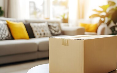 Moving Day Cardboard Box in Modern Living Room