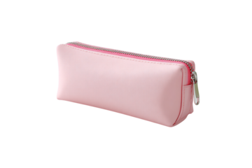 Pink leather pencil case isolated on transparent background