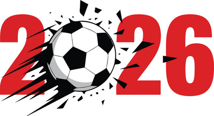 Soccer ball graphic with the year 2026 written transparent isolated vector png