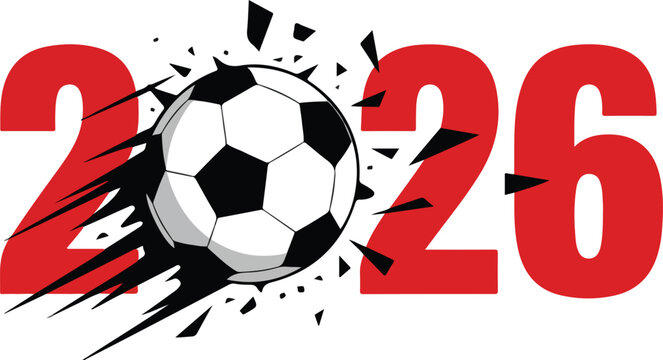 Soccer ball graphic with the year 2026 written transparent isolated vector png - Powered by Adobe