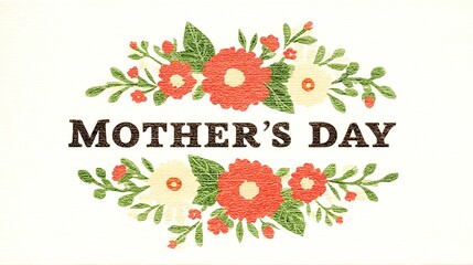 A floral design with the words "Mother's Day" written in a cursive font. Concept of warmth and love, celebrating the special bond between mothers and their children