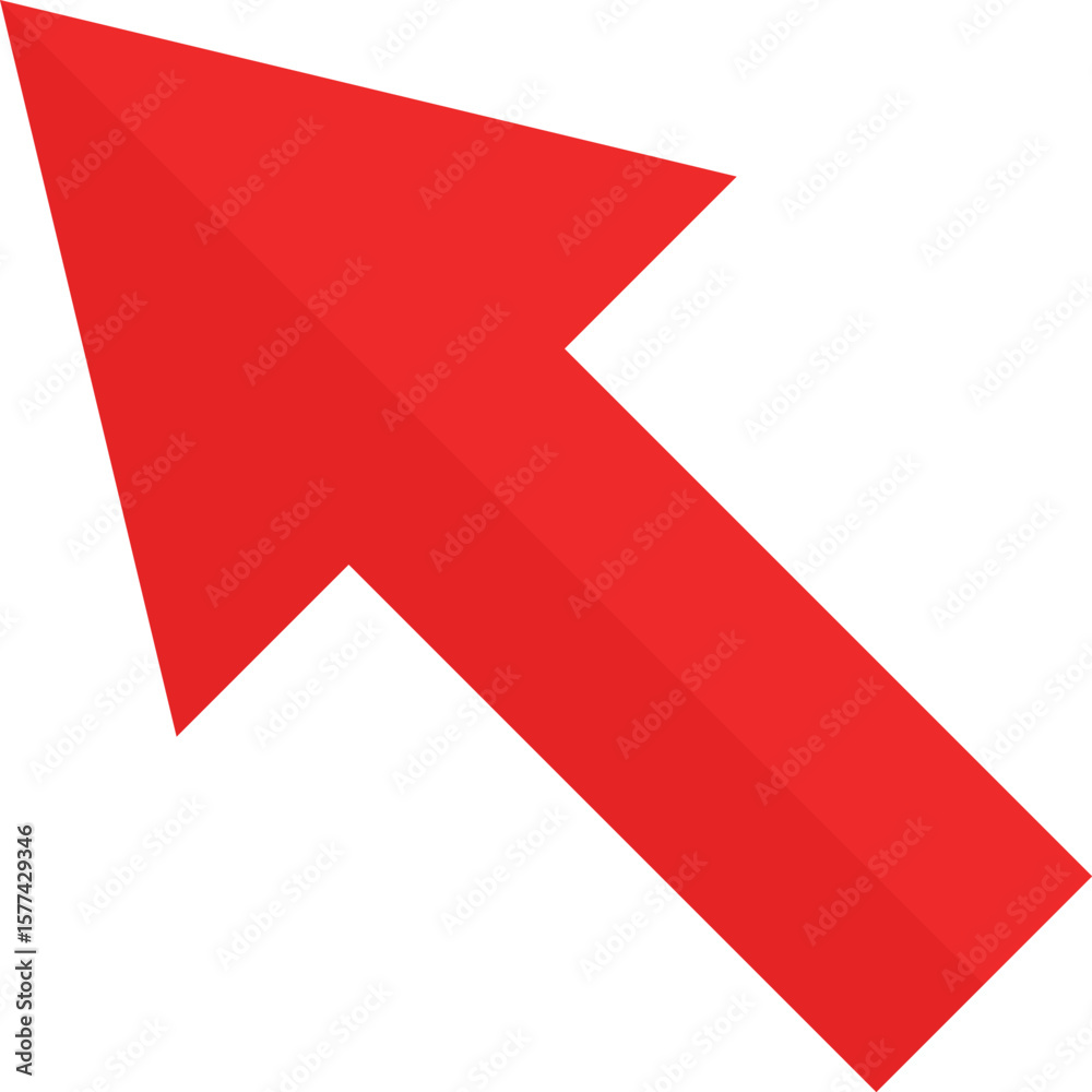 Poster red cursor arrow pointing upwards and to the right isolated on transparent background