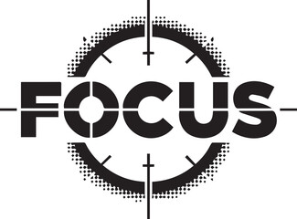 Image with the word FOCUS in crosshairs transparent isolated vector png
