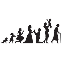 Obraz premium Silhouettes depict the stages of a woman s life from infancy to old age including marriage and motherhood