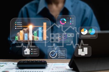 Real estate growth analysis for speculation concept, Businesswoman calculates profit of real estate...