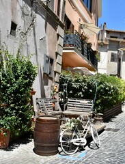 Nicely decorated shop front and a bicycle