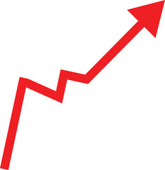 Red jagged upward trending arrow isolated on transparent background