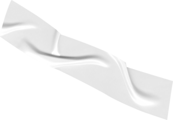 A glossy white paper ribbon or tape element curves diagonally across the transparent background with a gentle, subtle, elegant flow.