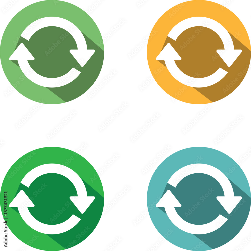 Poster four circular refresh icons with arrows in different colors isolated on transparent background