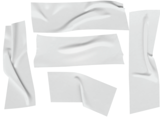 Various adhesive white tapes isolated on a transparent background offering versatile graphic elements for creative compositions and realistic detailing.