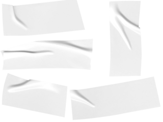 Collection of white adhesive tape pieces offers versatile design elements for creative projects and mockups, perfect for adding realistic textures, transparent background