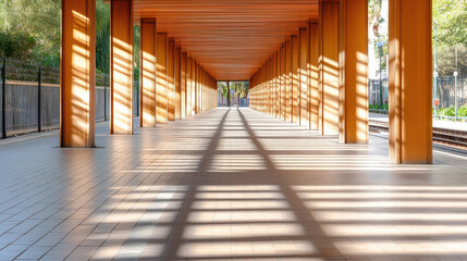 Obraz premium Warm light illuminates old steel canopy over forgotten platform, creating serene atmosphere