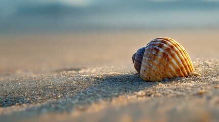 Seashell Resting on Sandy Beach at Sunset for Summer Vibes