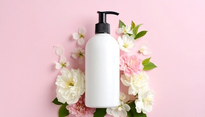 Pump Bottle with Floral Accents on White