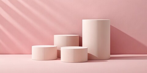 Minimalist pink podiums with soft shadows create a clean and modern display