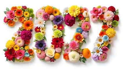 Vibrant floral arrangement forming the numbers 2027 on a white background