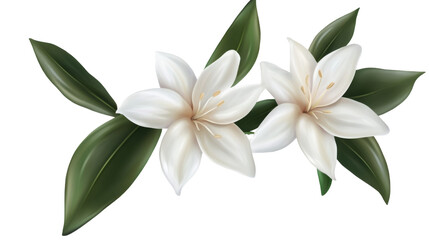 Fototapeta premium vanilla flower pods and leaves on white background