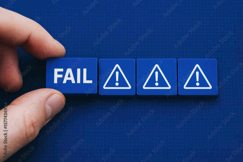 Poster the illustrates the concept failure and risk within a digital framework where warnings signal critic