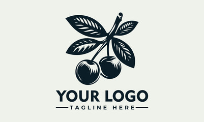 Vintage logo design featuring a stylized branch of cherries with leaves, perfect for a food-related brand.