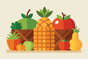 Fresh, healthy fruit and vegetable basket with sweet berries and ripe citrus