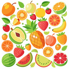 Mixed Colorful Tropical Fruits Vector