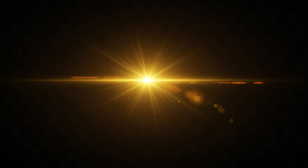 Radiant Golden Light Burst with Horizontal Flare and Optical Artifacts Abstract Background