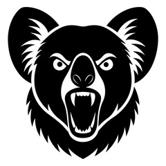 Angry Bear Head Illustration – Black and White Mascot Style