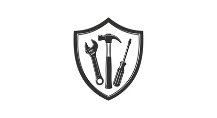 Handyman Badge Vector – Monochrome Shield Logo with Tools

