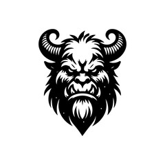 Fototapeta premium Intimidating Beast Face with Horns Sharp Teeth and Fierce Expression.
