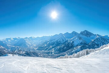 Obraz premium Alpine scenery with clear skies and snow fields