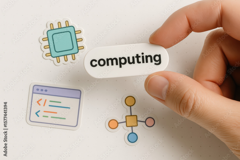 Fototapete a arranging icons and labels symbolizes the digital data and computing concepts in modern business