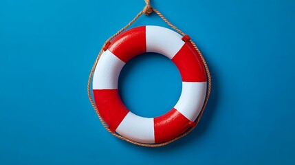 Hanging Lifebuoy on Blue Wall Nautical Safety Aid
