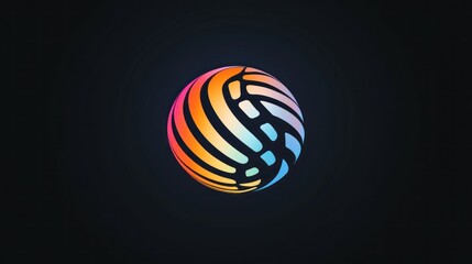 Abstract, colorful sphere logo on dark background
