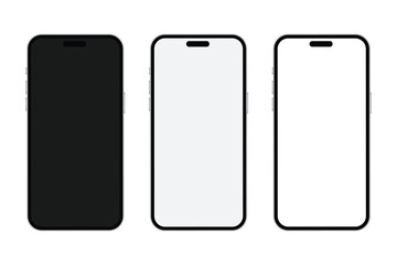 Smartphone Mockup Collection: Presenting a trio of sleek, modern smartphones, each featuring a blank display, perfect for showcasing designs and user interfaces in a clean and elegant manner. 