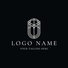 Minimalist Door Logo with Geometric Lines and Letter Y Design on Black Background