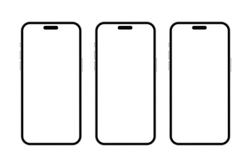 Trio of Contemporary Smartphones: A trio of sleek, modern smartphones, their screens primed for showcasing app interfaces, are arranged against a pure backdrop, perfect for digital content.
