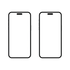 Smartphone outlines: Two modern smartphones, depicted in minimalist black and white outlines, ideal for showcasing app designs or responsive layouts.