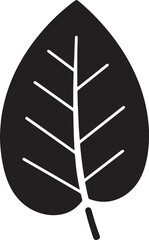 Simple black and white vector illustration of a leaf showing detailed veins