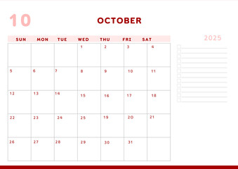 Calendar 2025 Planner A4 Document - October 2025	