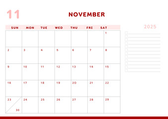Calendar 2025 Planner A4 Document - November 2025	