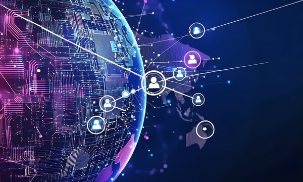 
Abstract digital technology background with blue and purple colors, global network concept, cyber security system design vector illustration