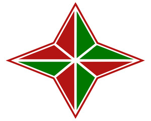 Geometric star emblem with red and green sections suitable for various design elements
