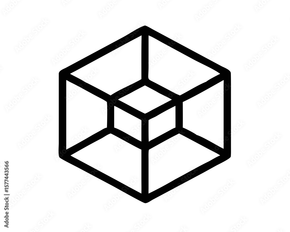 Poster simple wireframe 3d cube silhouette design with transparent background for creative concepts