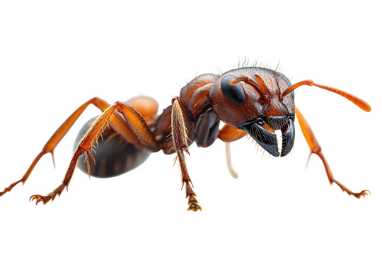 Close up ant isolated on white background and copy space for text