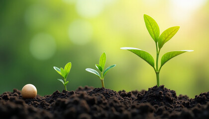 Visual depiction of plant growth stages, showcasing a new beginning with natural elements
