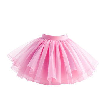 A fluffy pink tutu skirt with multiple layers of sheer fabric, isolated on a transparent background