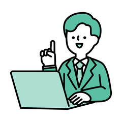 オンラインで会話する笑顔のビジネスパーソン男性のイメージイラスト素材