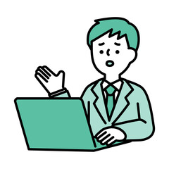 オンラインで会話をする困り顔のビジネスパーソン男性のイメージイラスト素材
