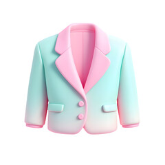 A sophisticated pastel teal and pink gradient blazer jacket with a single button closure and classic lapels, rendered in 3d and isolated on a transparent background